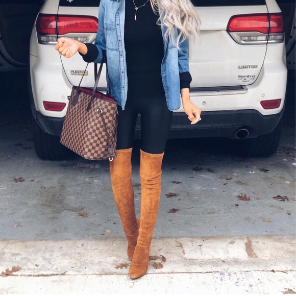 marlo tan over the knee suede boots